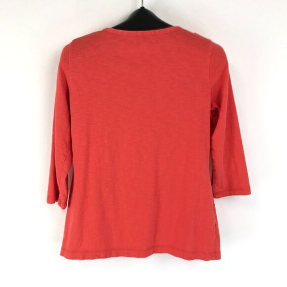 Eddie Bauer Split Neck Knit Top Women’s Size Small Orange 3/4 Sleeves Stretch - Picture 5 of 13